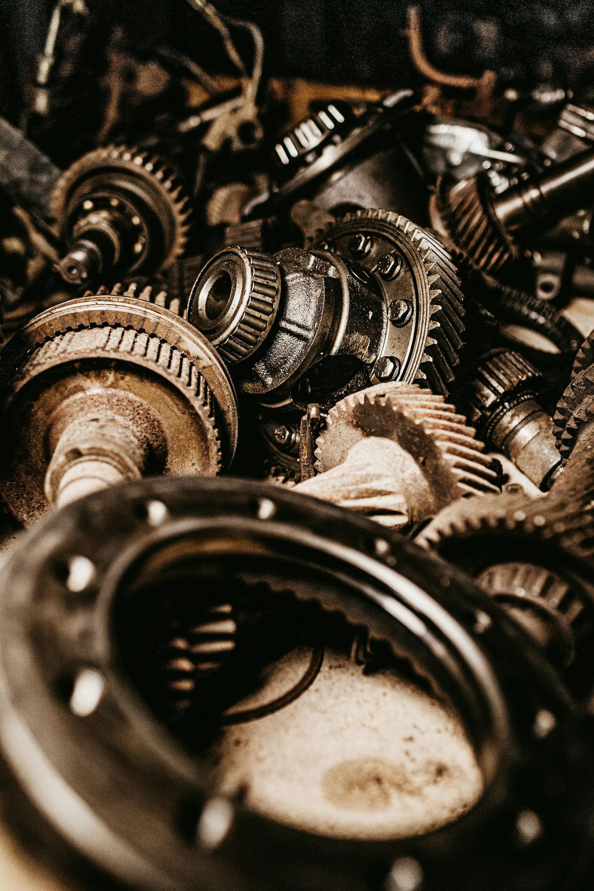 Close view of gear sets inside a transmission